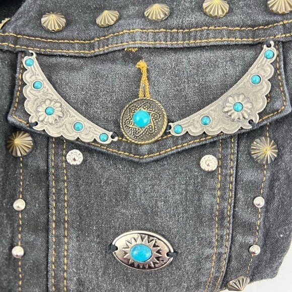 DG2 by Diane Gilman Black Western Stretch Jean Jacket Size M  Faux Turquoise - Picture 5 of 9